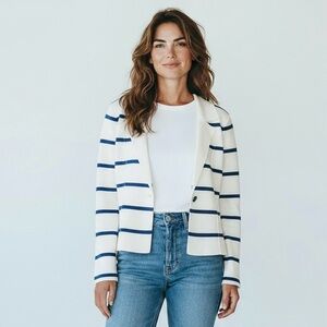 Rachel Zoe White and Blue Stripped Sweater Jacket